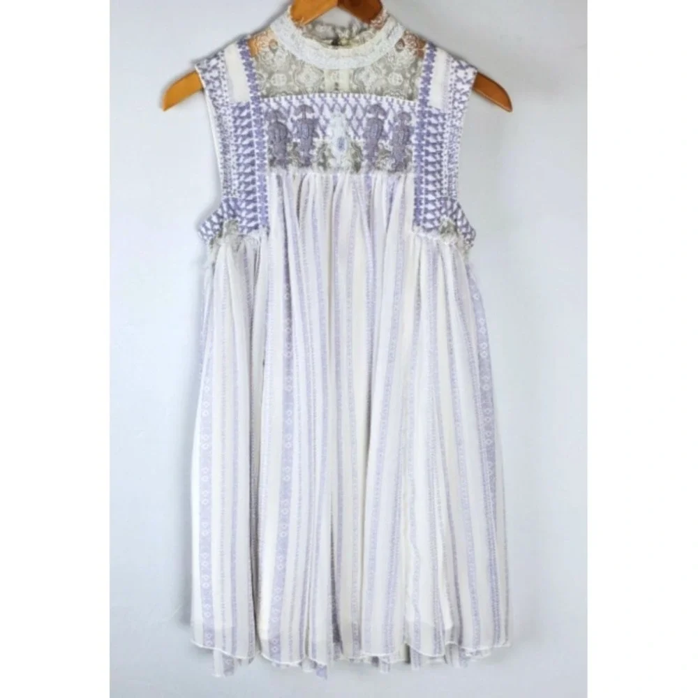 Free People Penny Georgette Babylon Dress Small Lavender Embroidered Lace Beaded